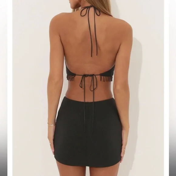 Lucy in the Sky - Kitty Crepe Two Piece Mini Skirt Set Black -never worn size 0 - Picture 2 of 5